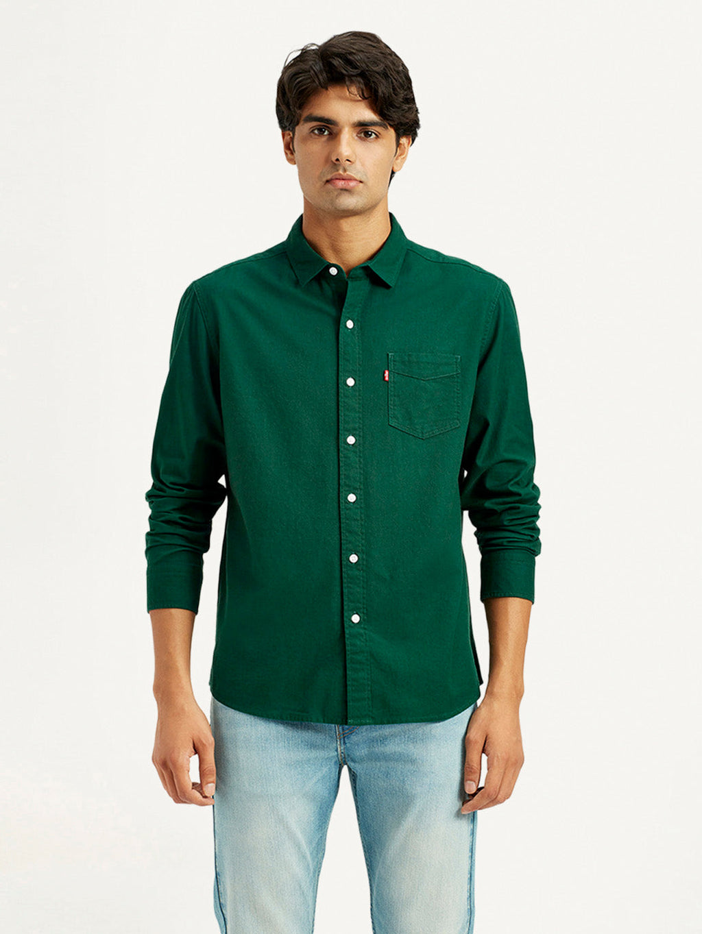 Men's Solid Dark Green Slim Fit Shirt