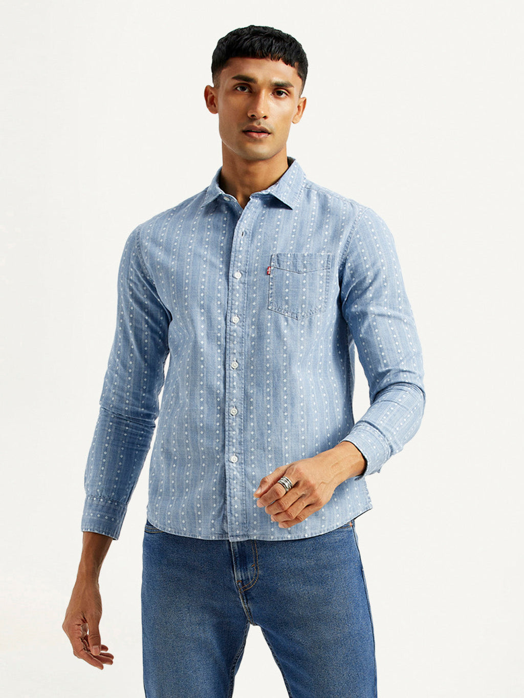 Men's Geometric Blue Slim Fit Shirt