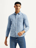 Men's Geometric Blue Slim Fit Shirt