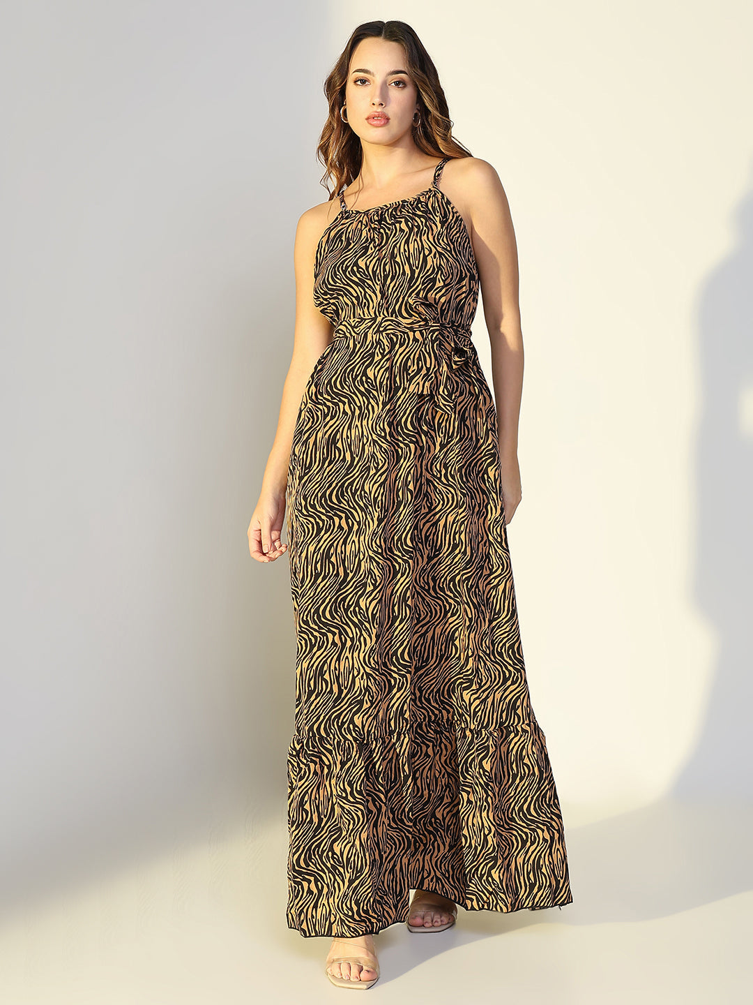 Women's Animal Print Brown Maxi Dress