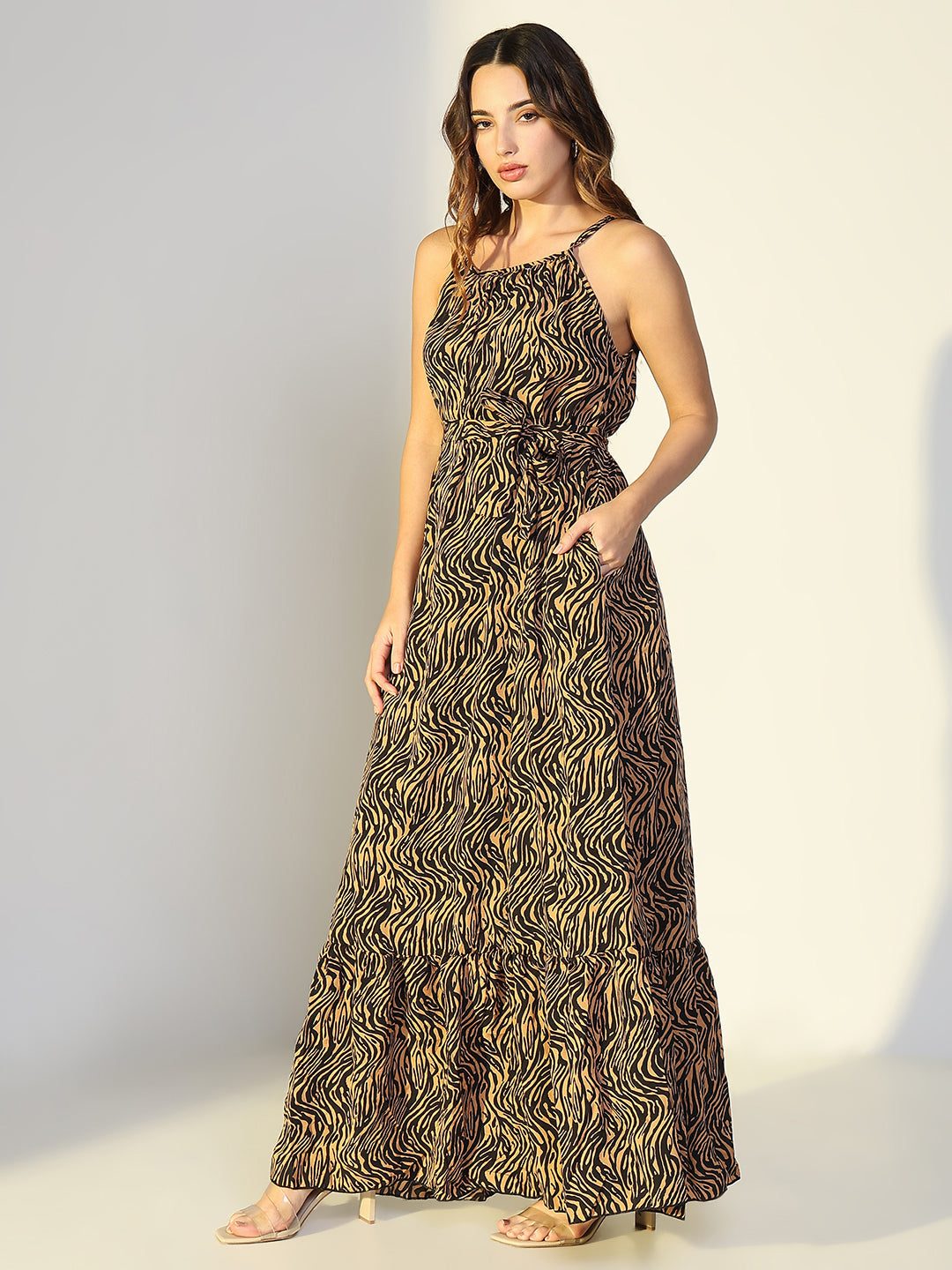 Women's Animal Print Brown Maxi Dress