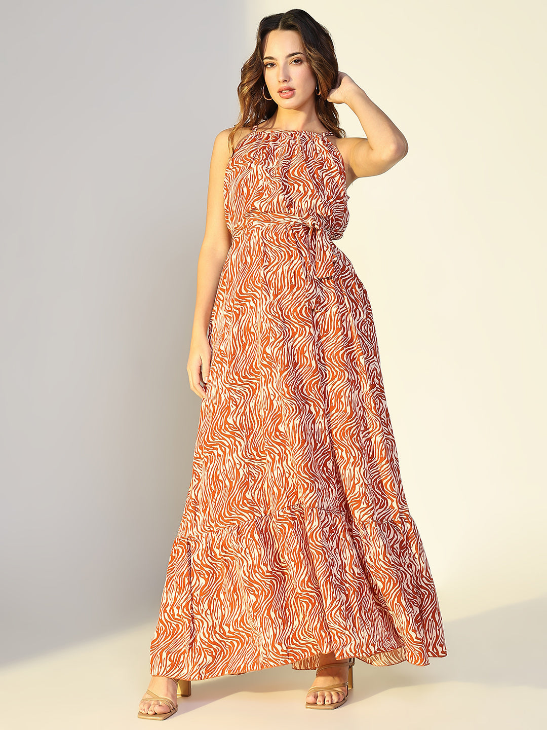 Women's Animal Print Rust Maxi Dress