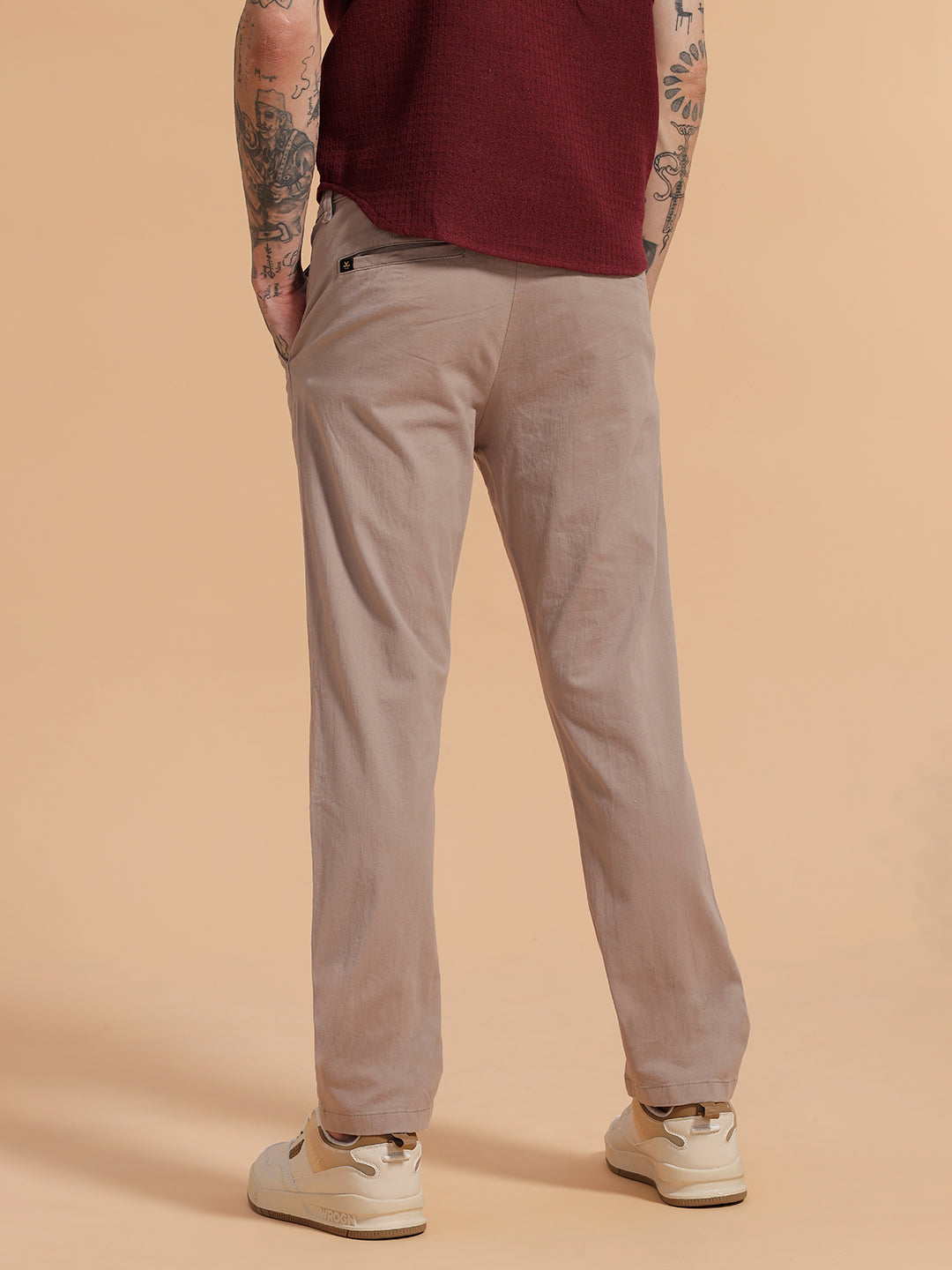 Cotton Blend Chino Trouser | Beige