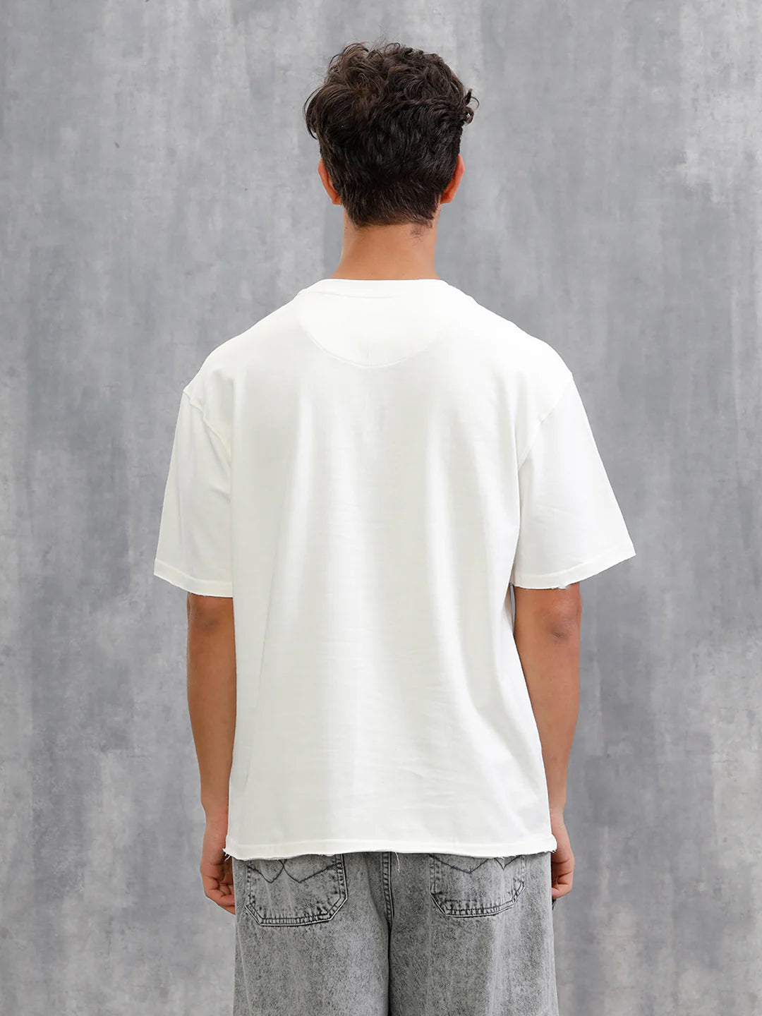 Solid Oversized T-Shirt With Printed Canvas Patch And Raw Edge Detail  | Off White