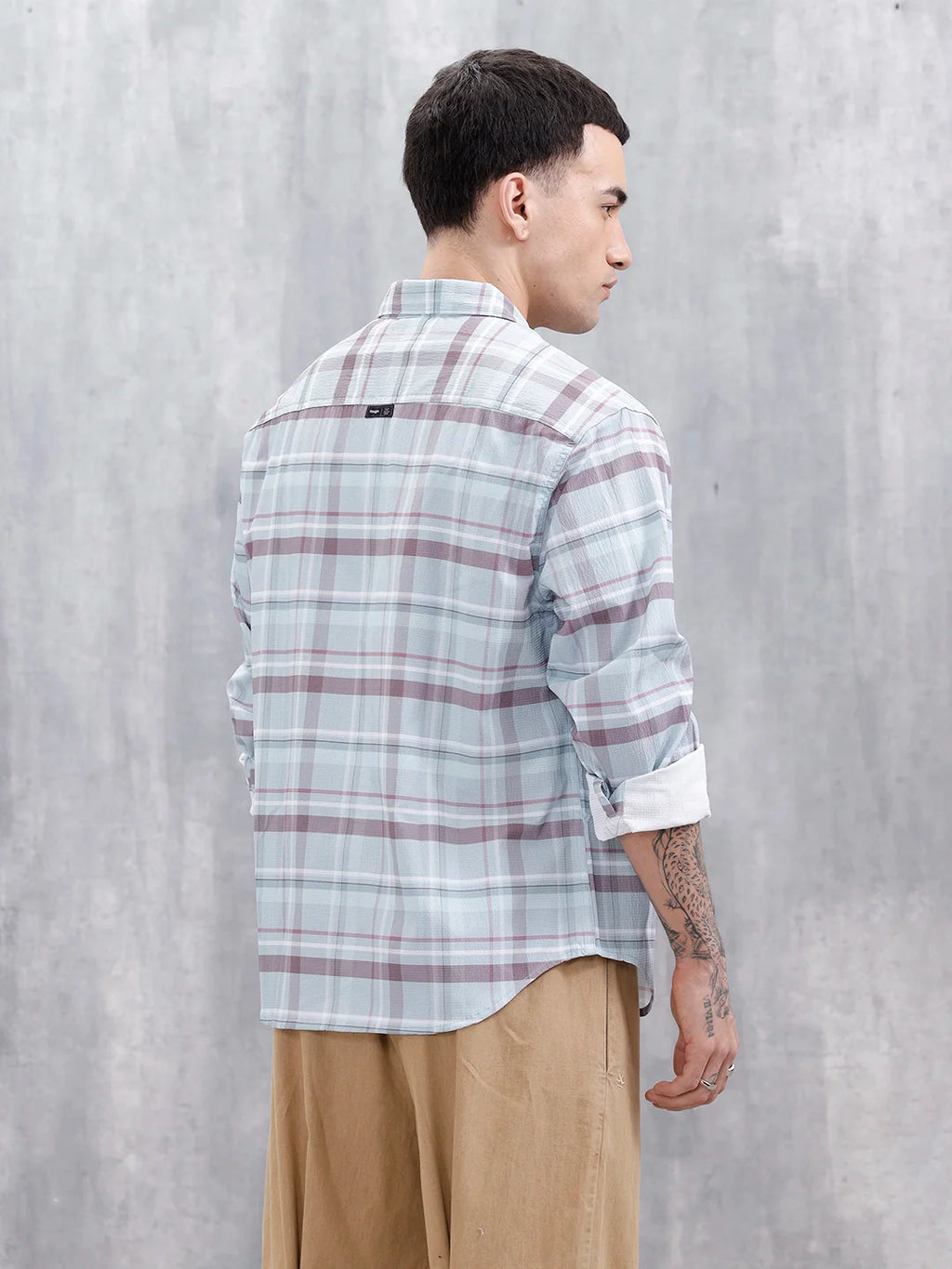 Wrogn Men's Comfot Fit Printed Checkered Shirt | Blue