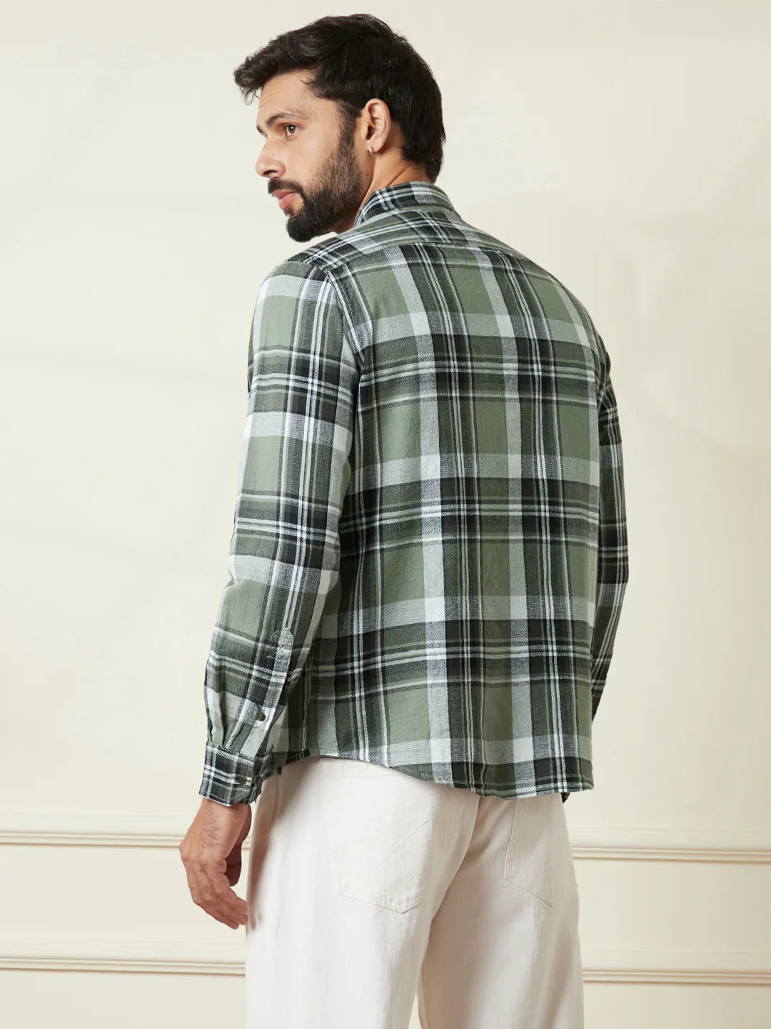 Checked Slim Fit Textured Shirt | Olive