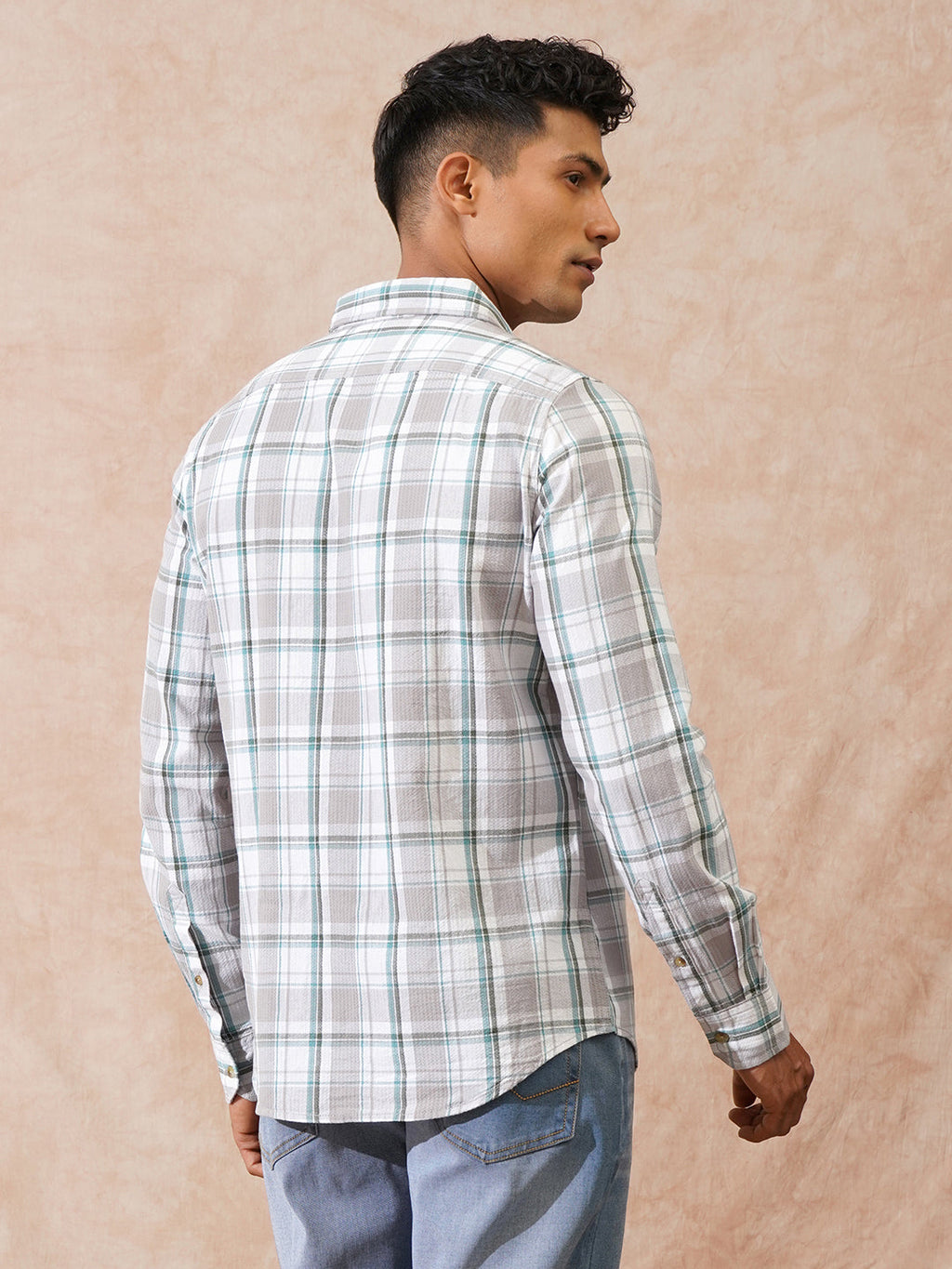 Textured Checks Dobby Shirt | Grey