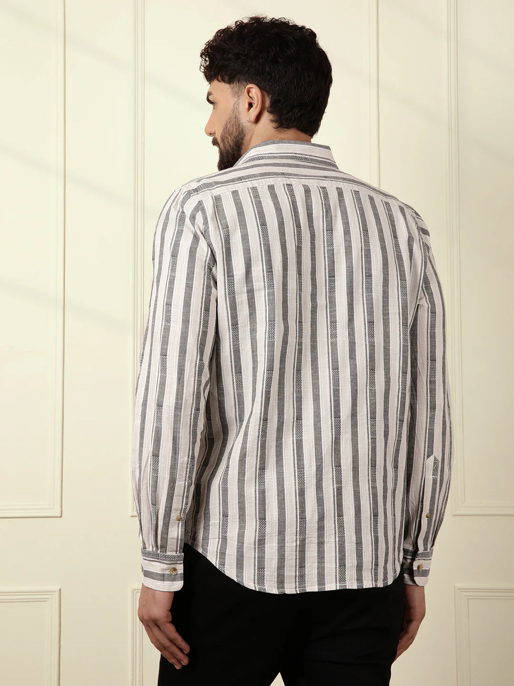 Textured Stripes Cotton Shirt | Grey