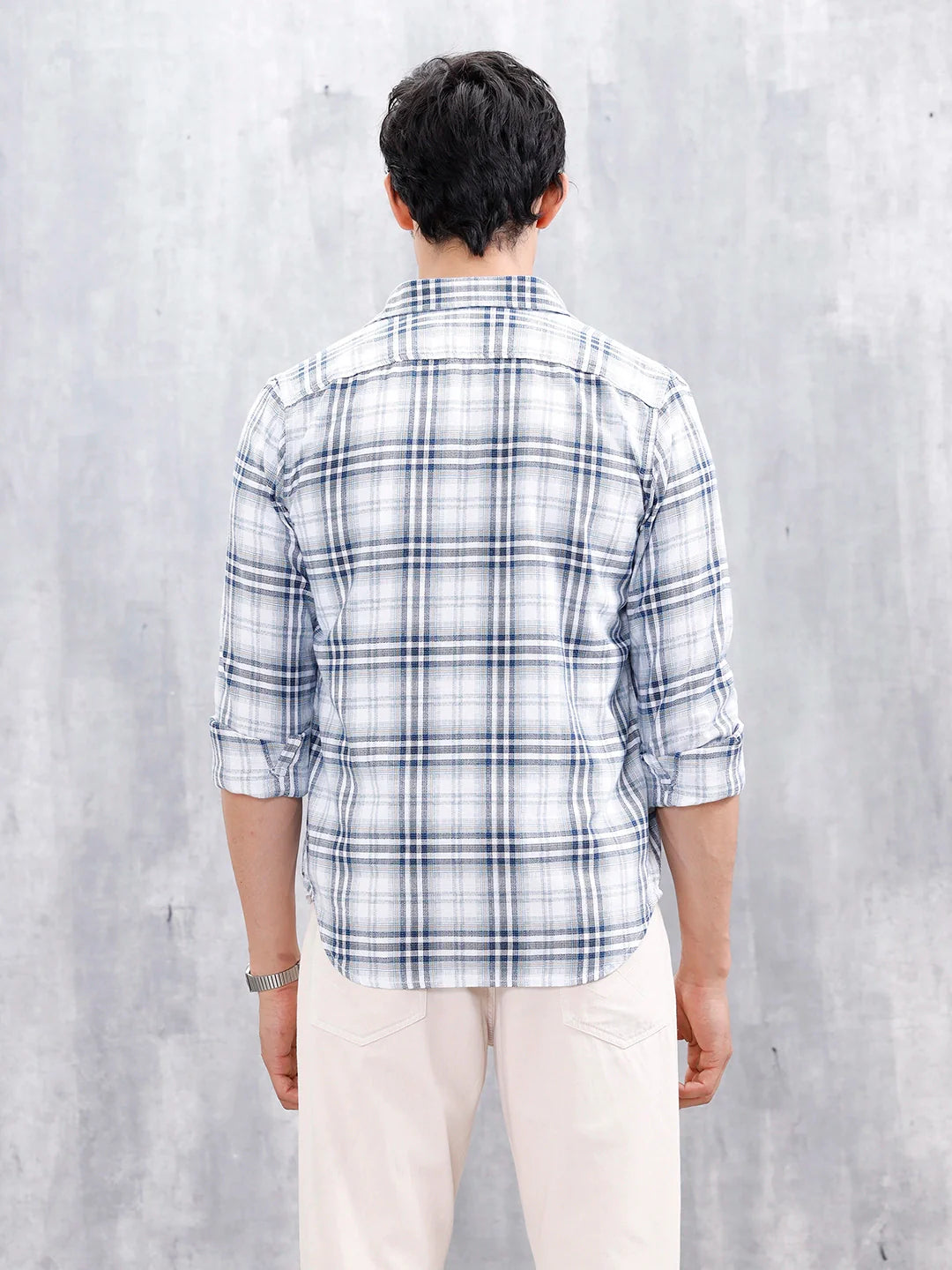 Men’s Slim Fit Checkered Casual Shirt | Blue