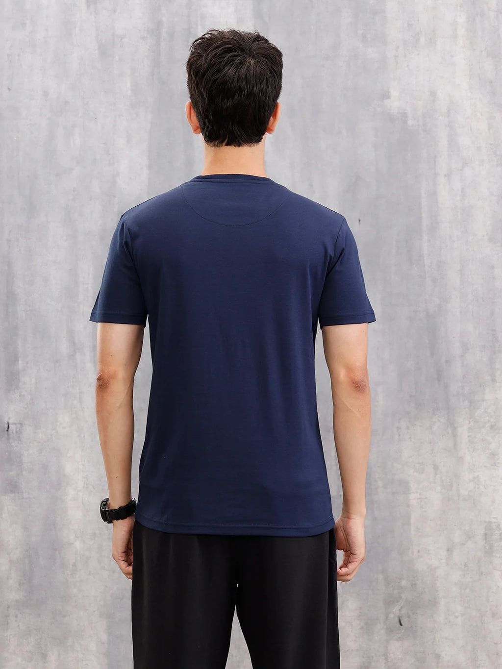 Gold Finish Interlock Tee With Embroidery On Chest   | Navy Blue
