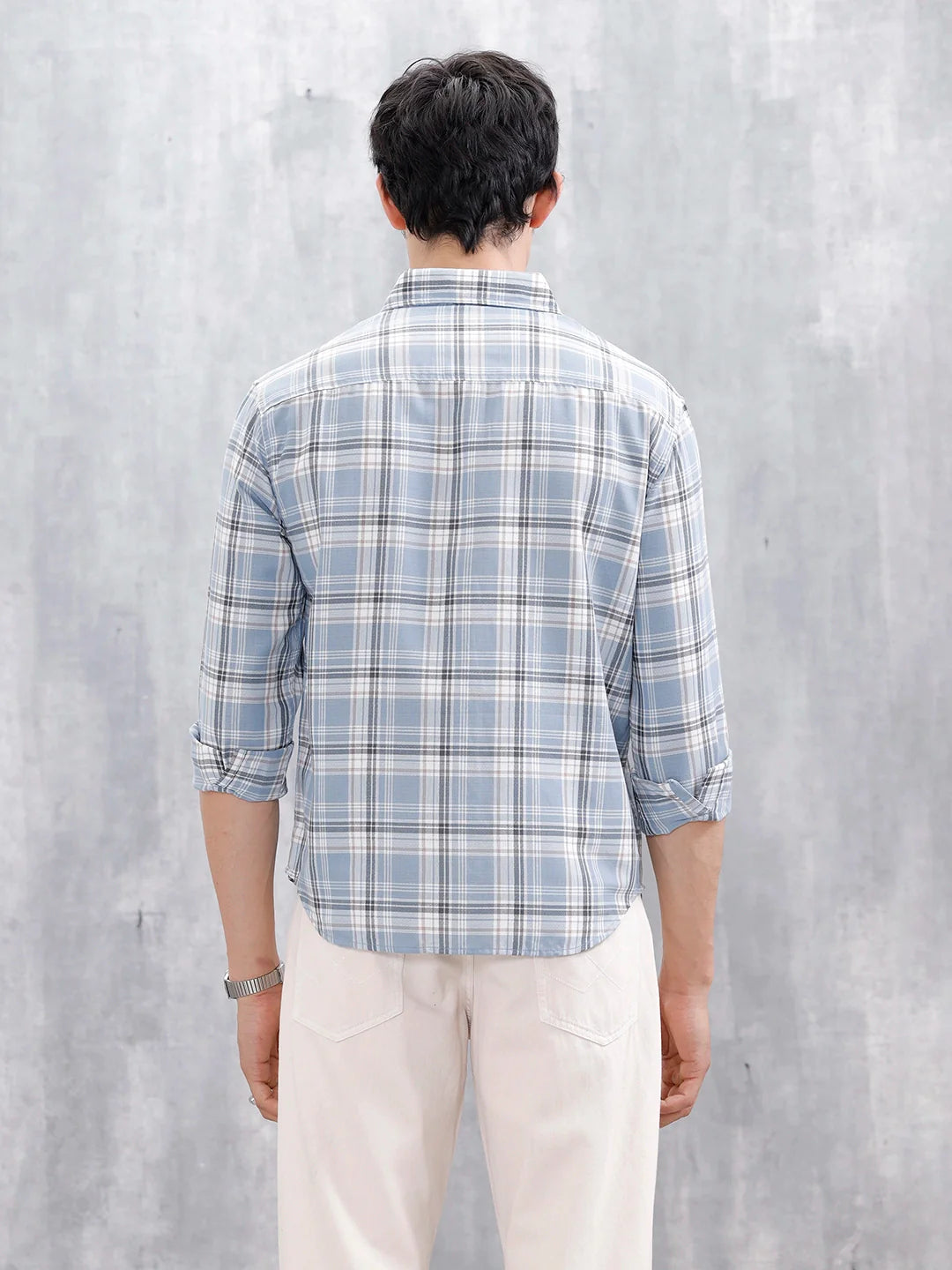 Comfort Fit Checkered Pattern Casual Shirt | Blue