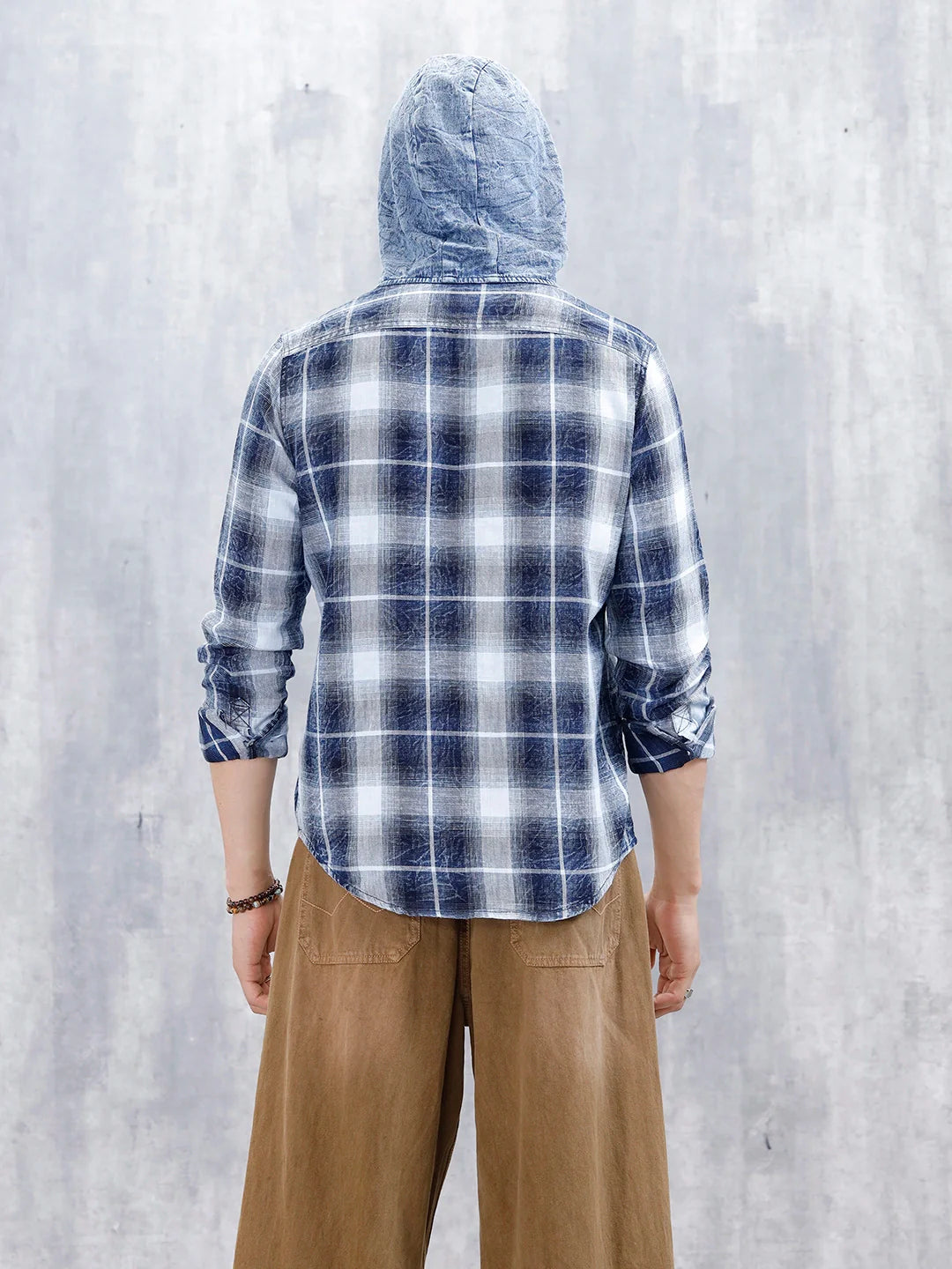 Casual Slim Fit Shadow Checkered Pattern Shirt  | Navy Blue