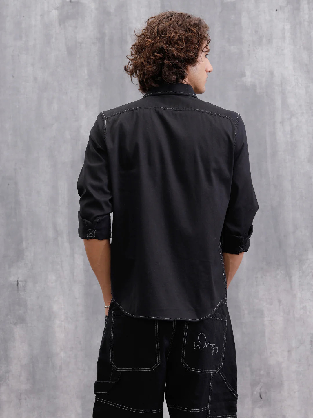 Contrast Stitch Royal Oxford Solid Shirt | Black