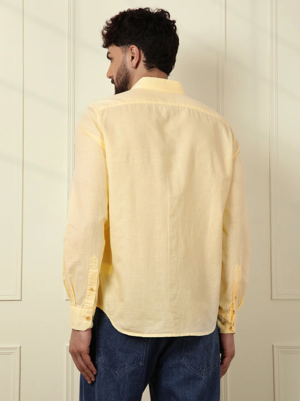 Solid Linen Blend Shirt | Yellow