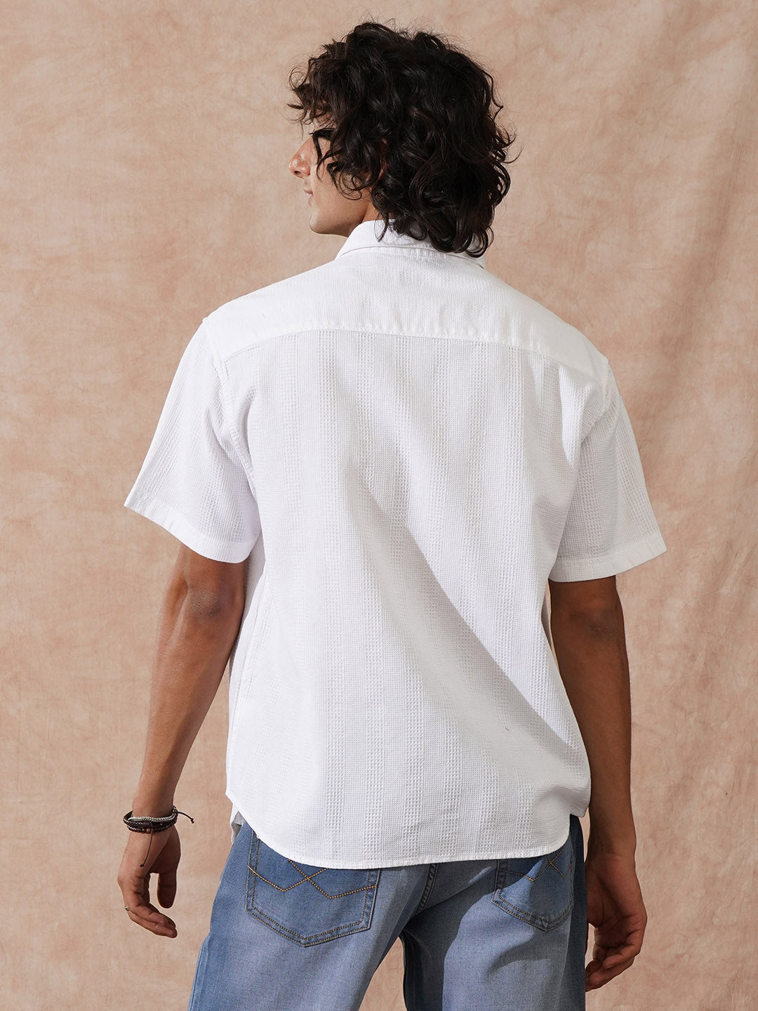 Waffle Textured Comfort Fit Shirt | White