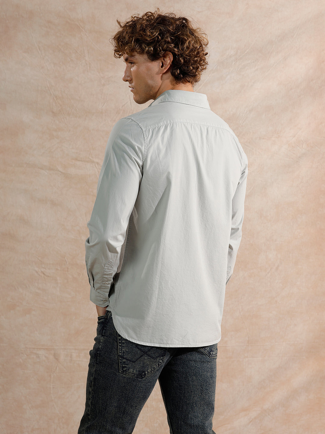 Solid Regular Fit Cotton Shirt | Grey