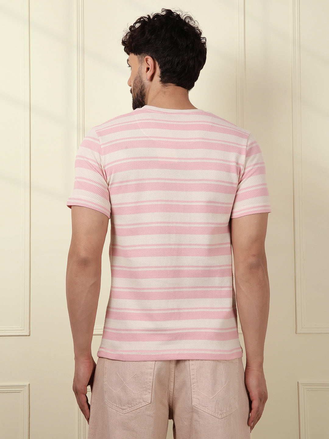 Casual Slim Fit Striped T-Shirt | Pink