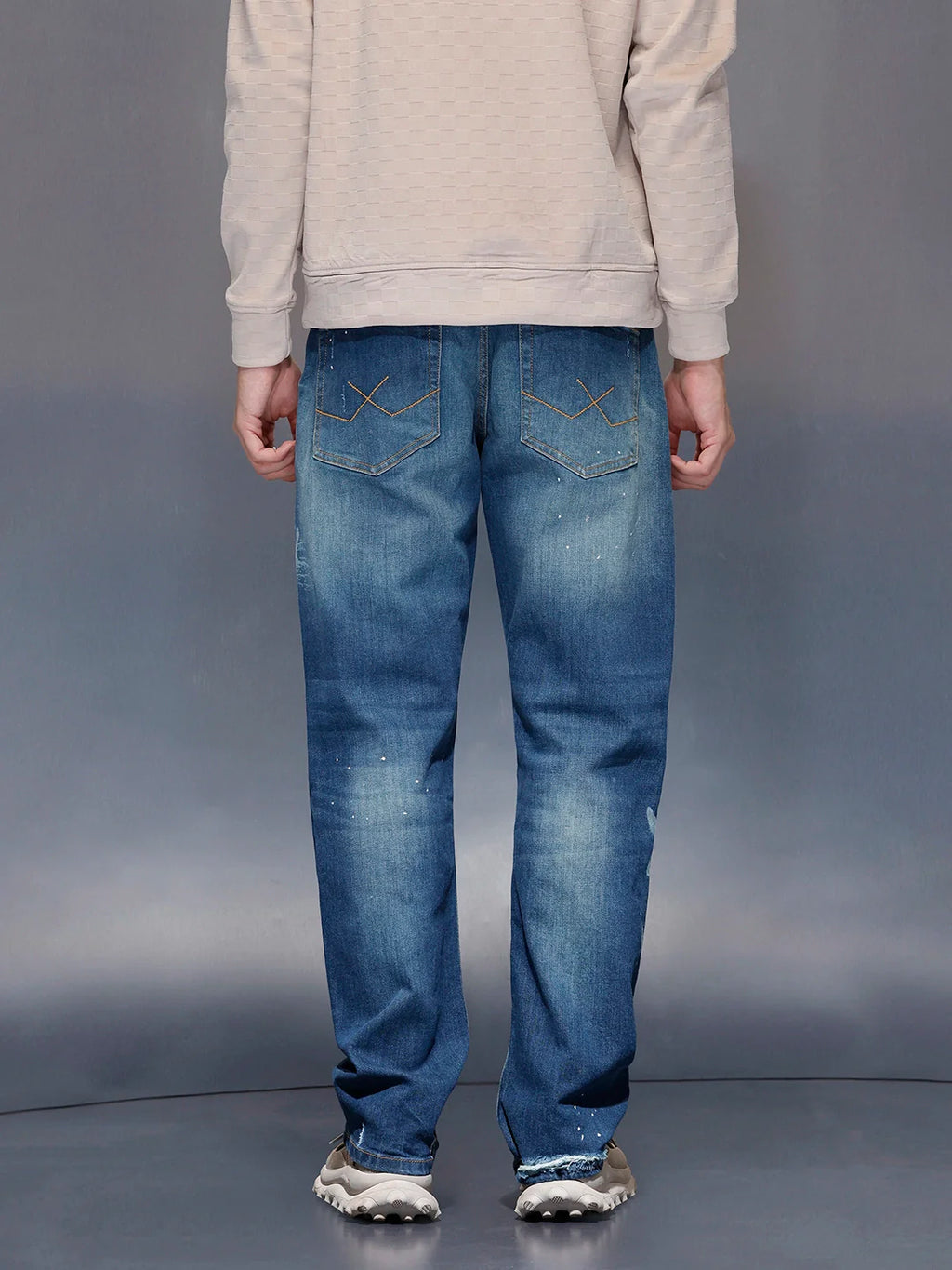 Men’s Rugged Wash Denim with Paint Splatter | Med Stone