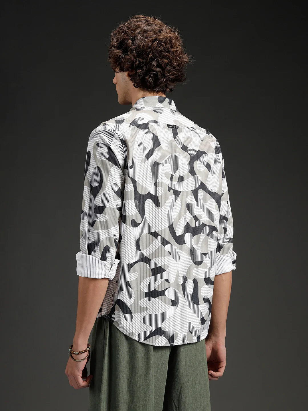 Wrogn Abstract Printed Slim Fit Shirt | Beige