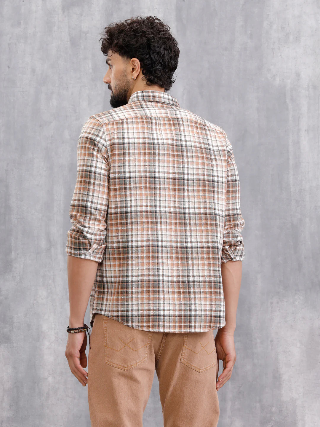 Slim Fit Check Shirt In Special Slub Weave | Rust