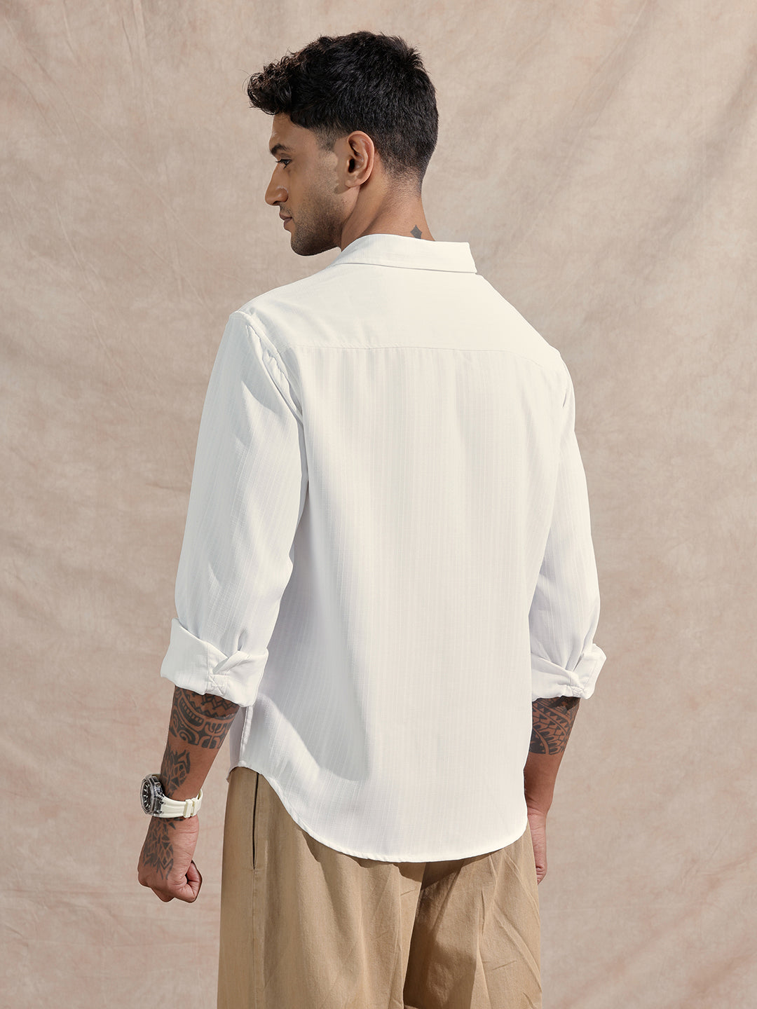 Textured Cotton Slub Comfort Fit Shirt | White