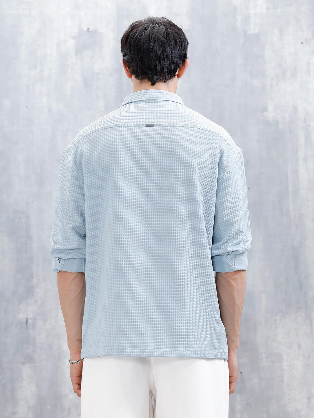 Wrogn Oversized Textured Short Sleeve Shirt With Utility Pockets | Blue
