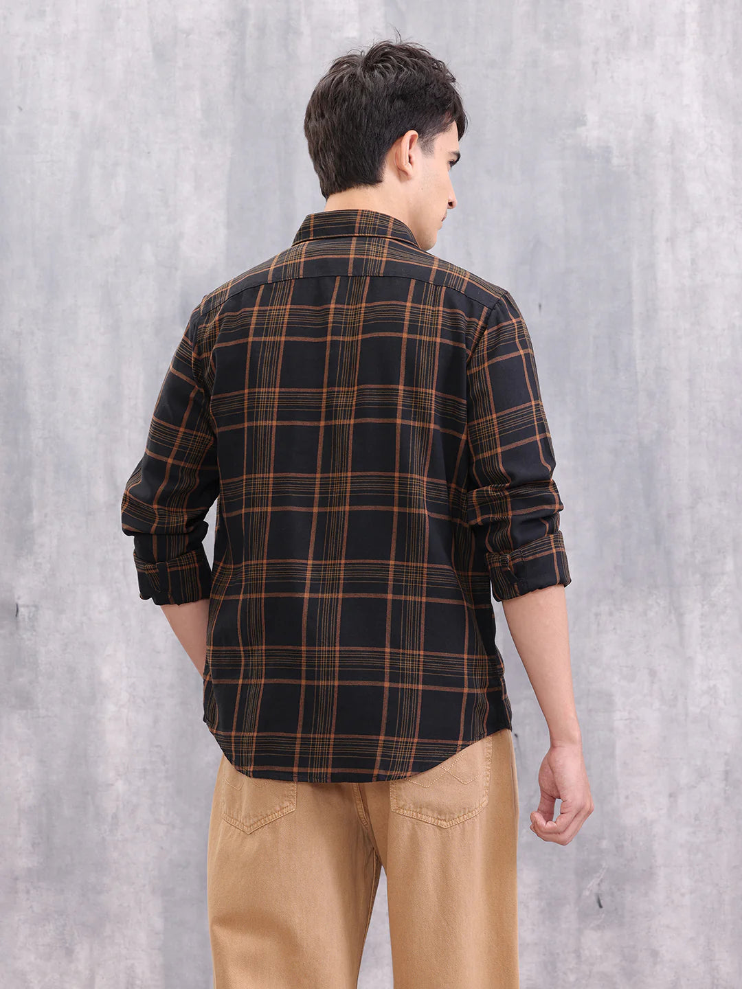 Textured Checkered Regular Fit Shirt | Black