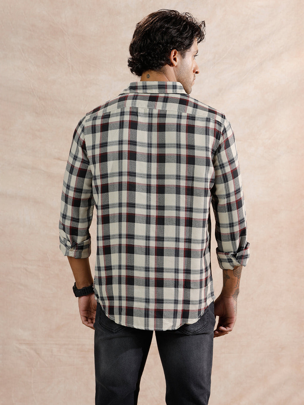 Dobby Textured Checks Regular Fit Shirt | Off White