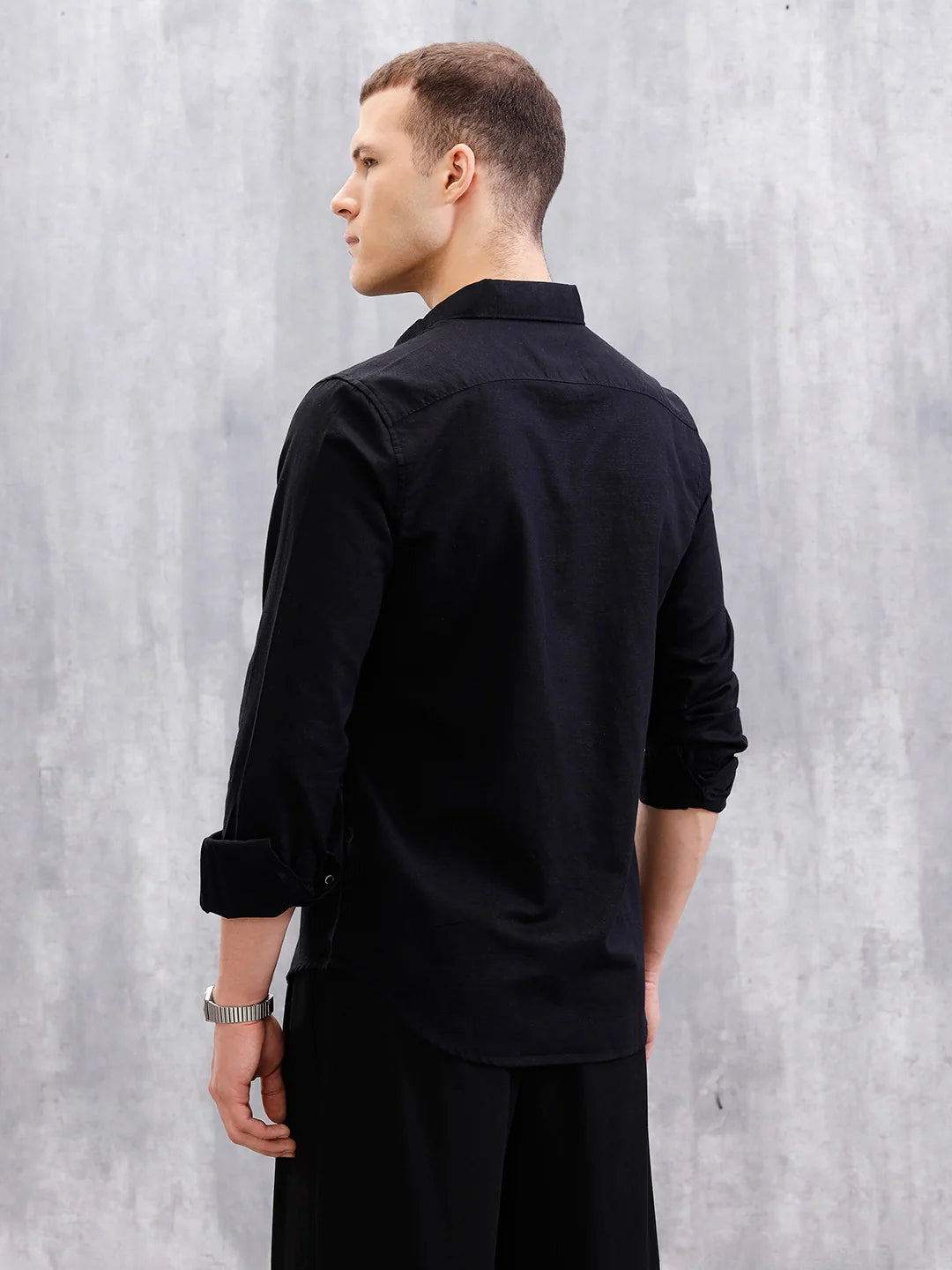 Solid Linen Blend Shirt | Black