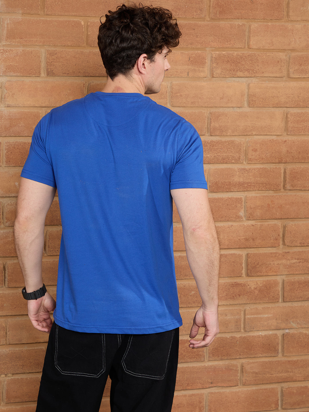 Flock Printed Slim Fit T-Shirt | Blue