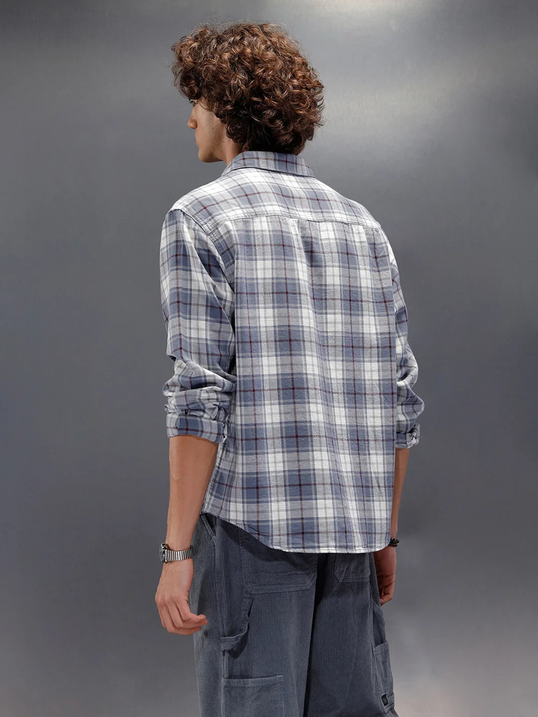 Textured Comfort Fit Checkered Pattern Shirt | Grey