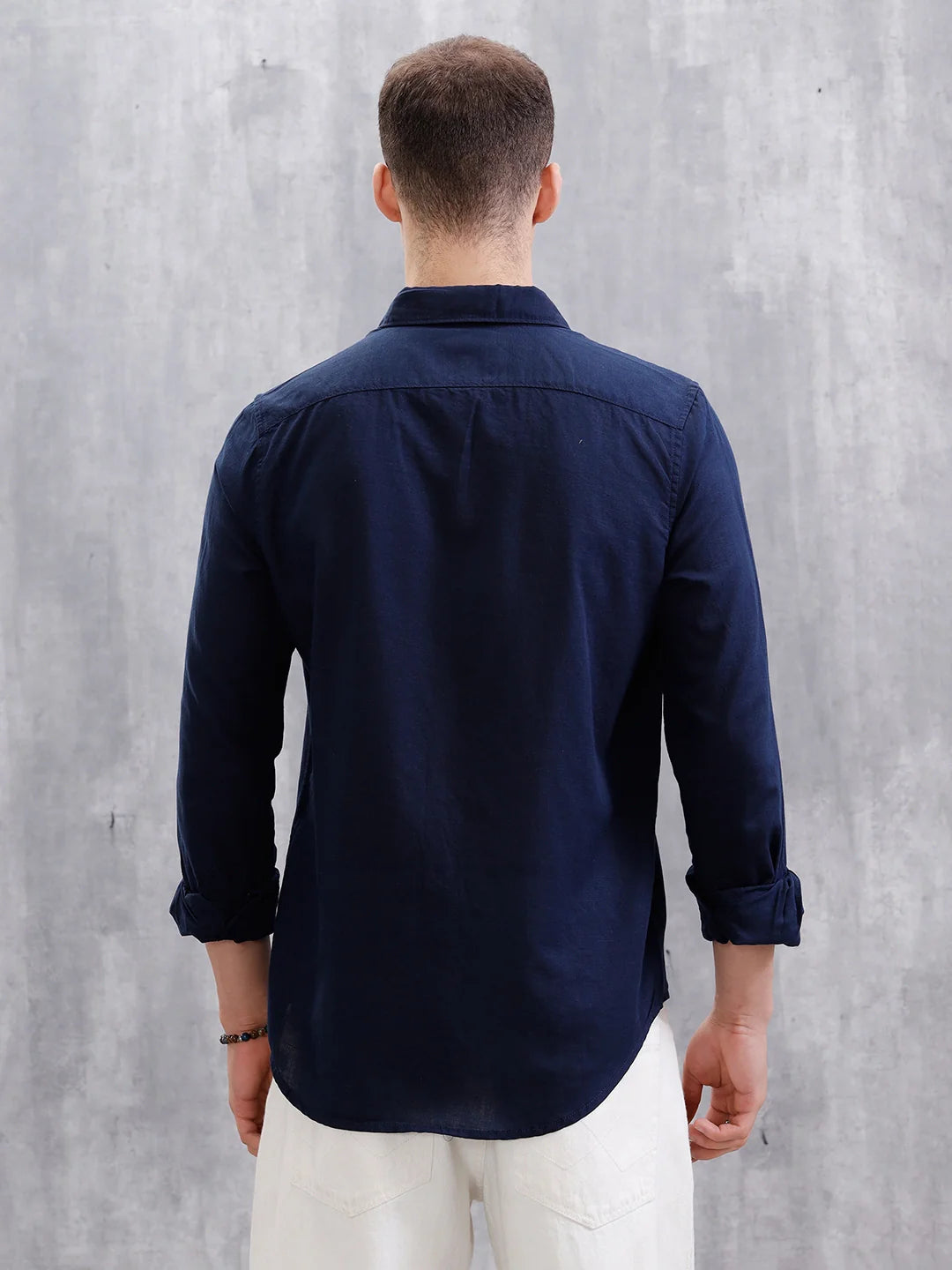 Solid Linen Blend Shirt  | Navy Blue