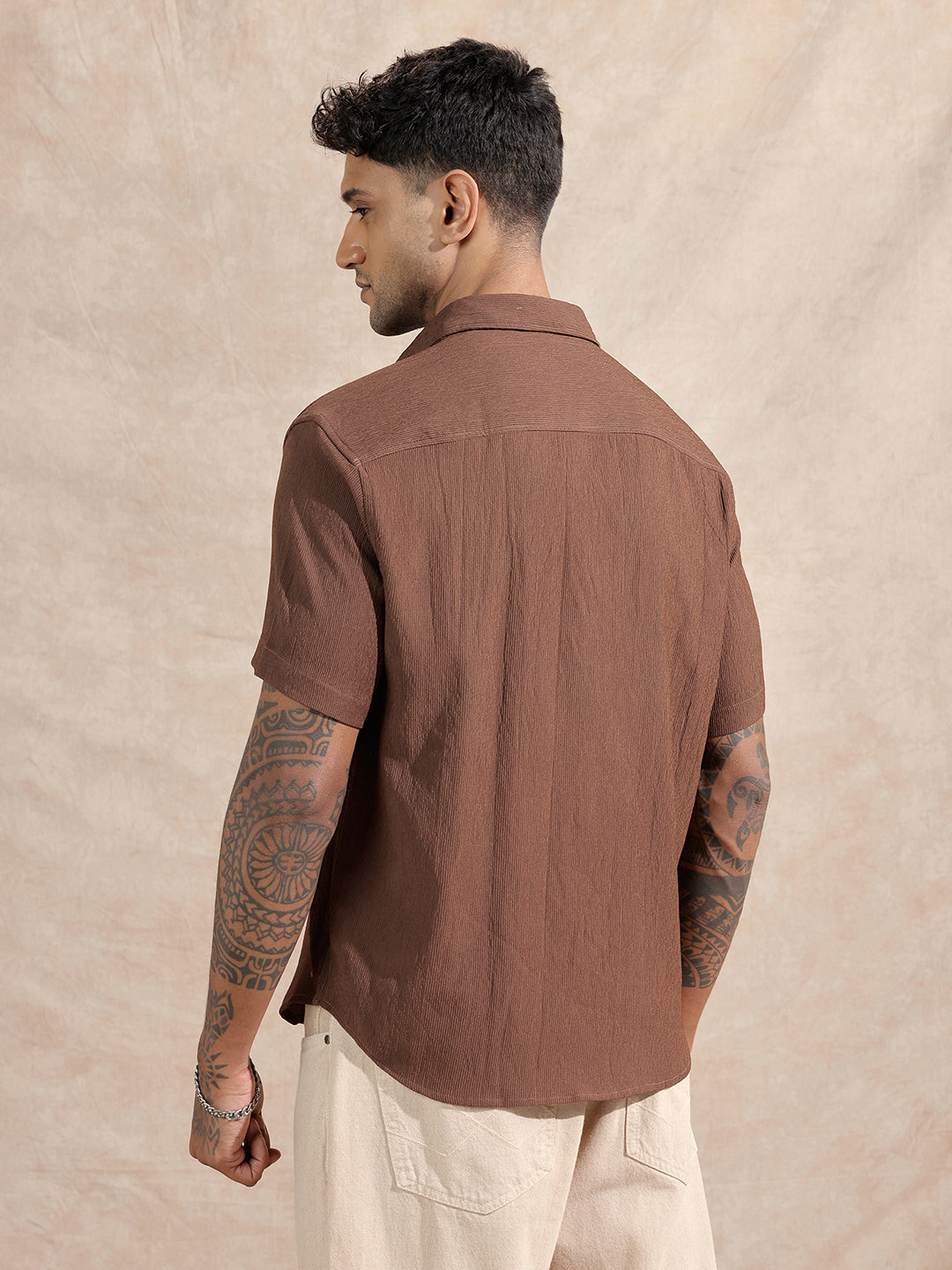 Textured Comfort Fit Shirt | Dark Khakhi