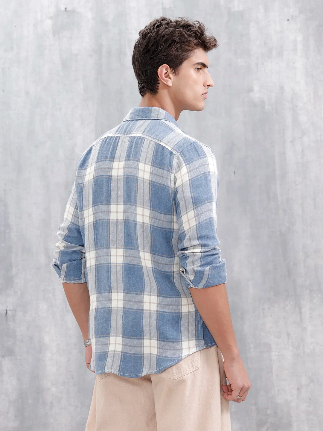 Checkered Pattern Casual Shirt For Men |Blue