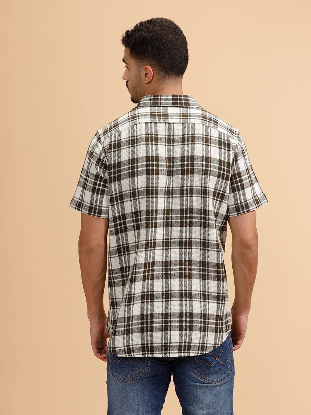 Textured Checks Regular Fit Shirt | Olive