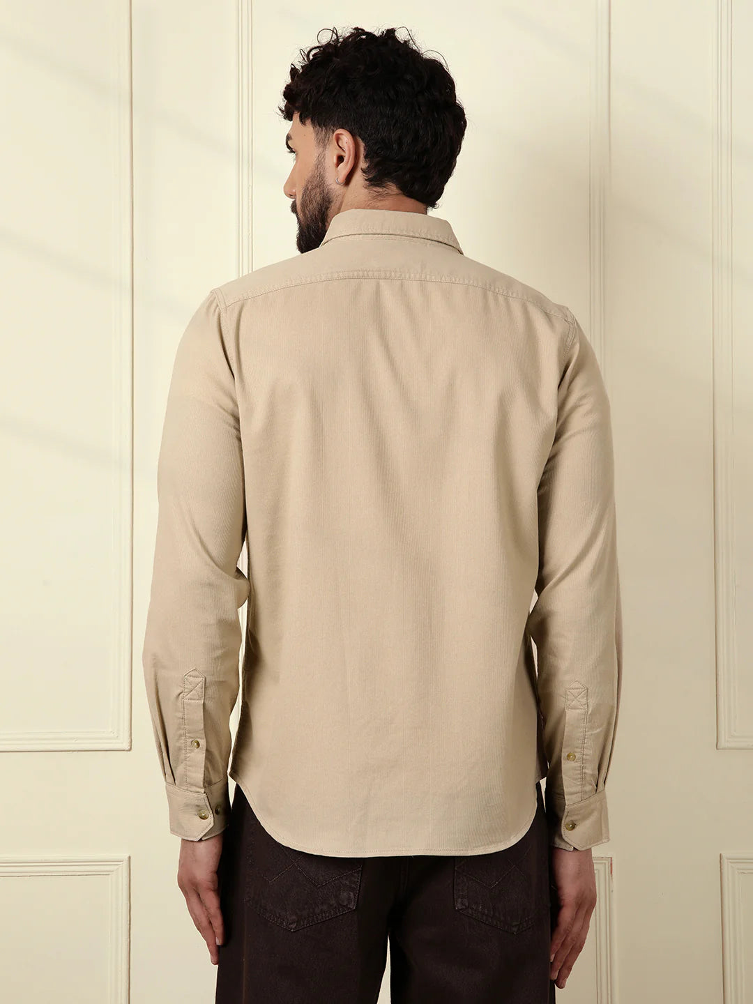 Fine Corduroy Slim Fit Shirt | Beige