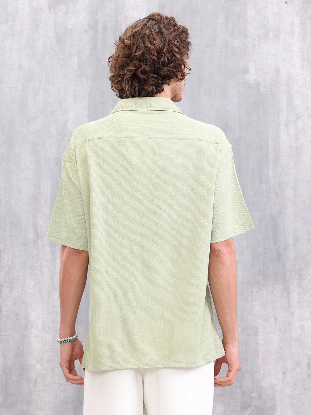 Textured Oversize Fit Resort Collar Shirt I Light Green
