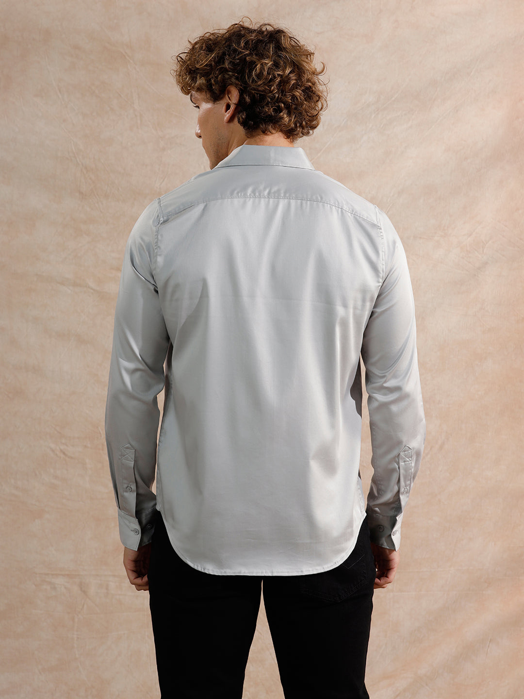 Solid Stretch Cotton Blend Shirt | Grey