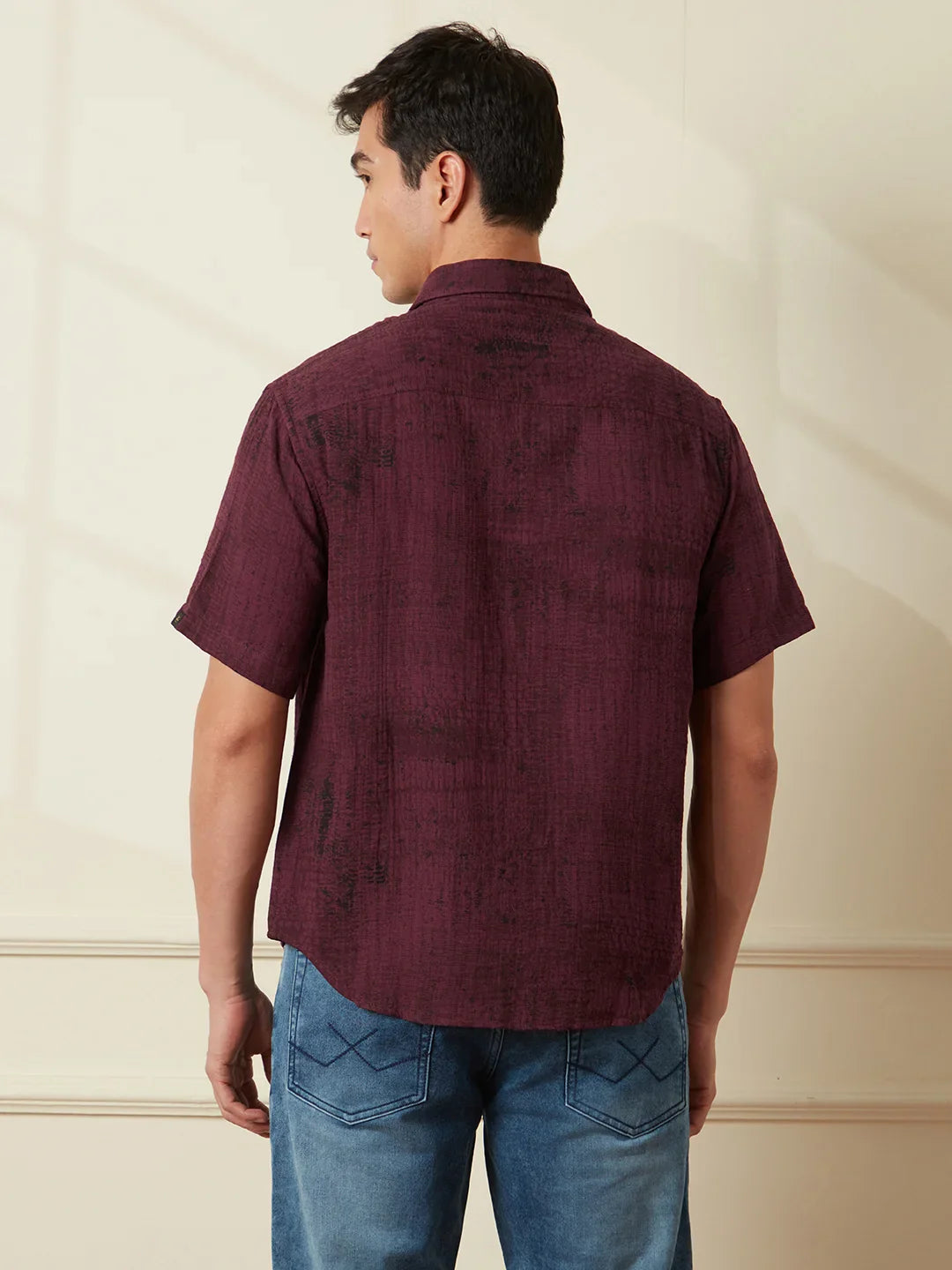 Printed Double Cloth Shirt | Maroon