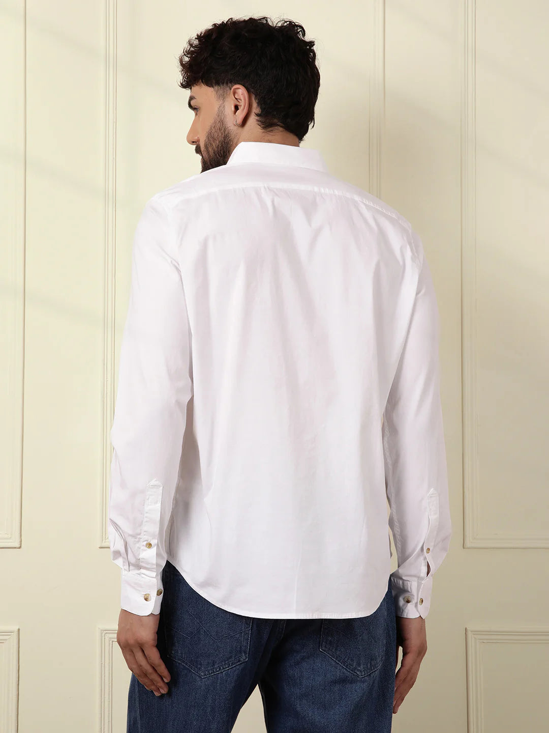 Solid Cotton Blend Stretch Shirt | White