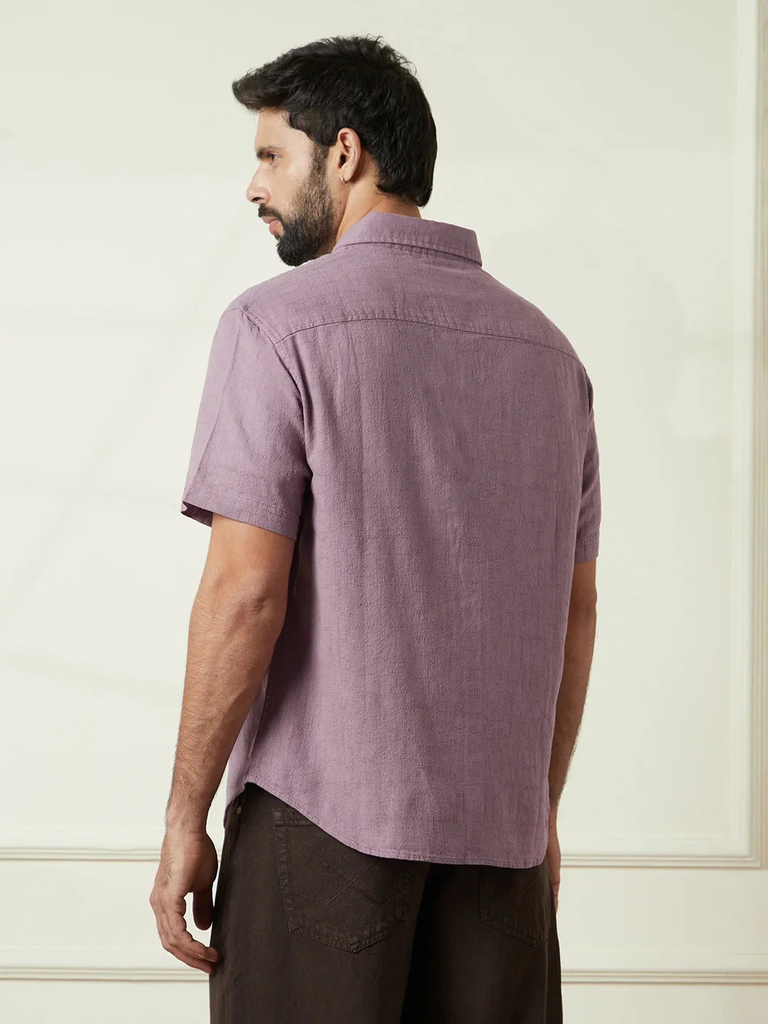 Textured Cotton Slim Fit Shirt | Pink