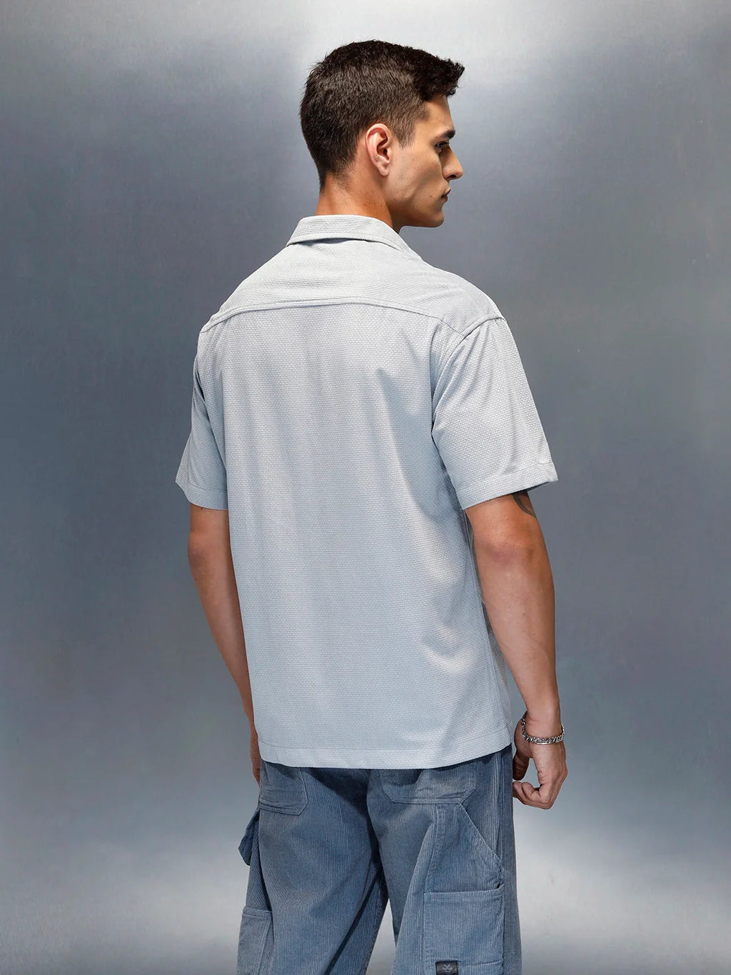 Textured Classic Men’s Oversized Fit Shirt | Grey