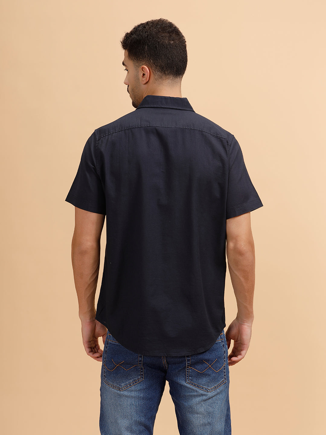 Solid Short Sleeve Regular Fit Shirt | Navy Blue