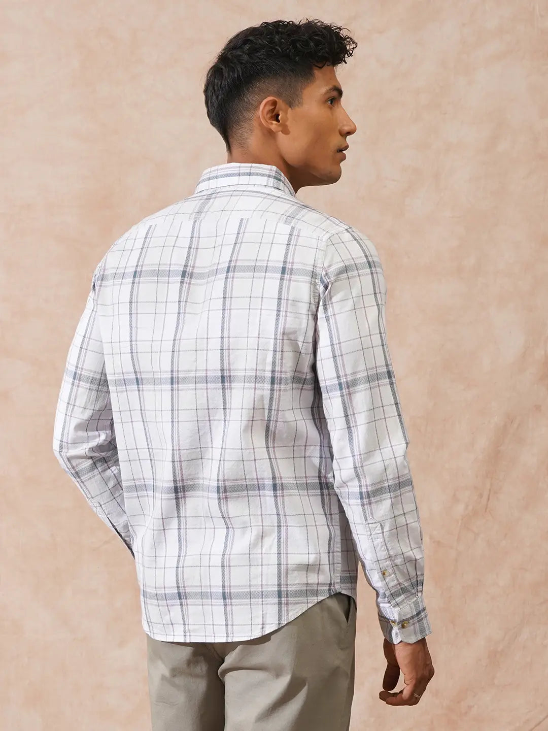 Textured Checks Slim Fit Shirt | Grey