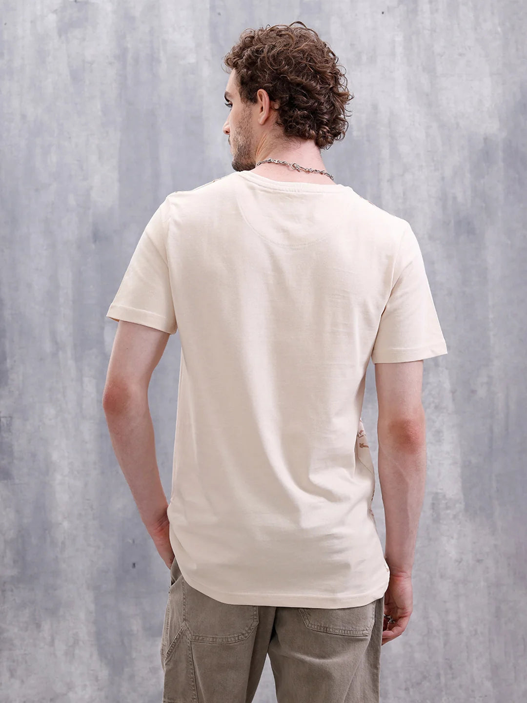 Barbed Wire AOP Slim Fit T-Shirt | Beige