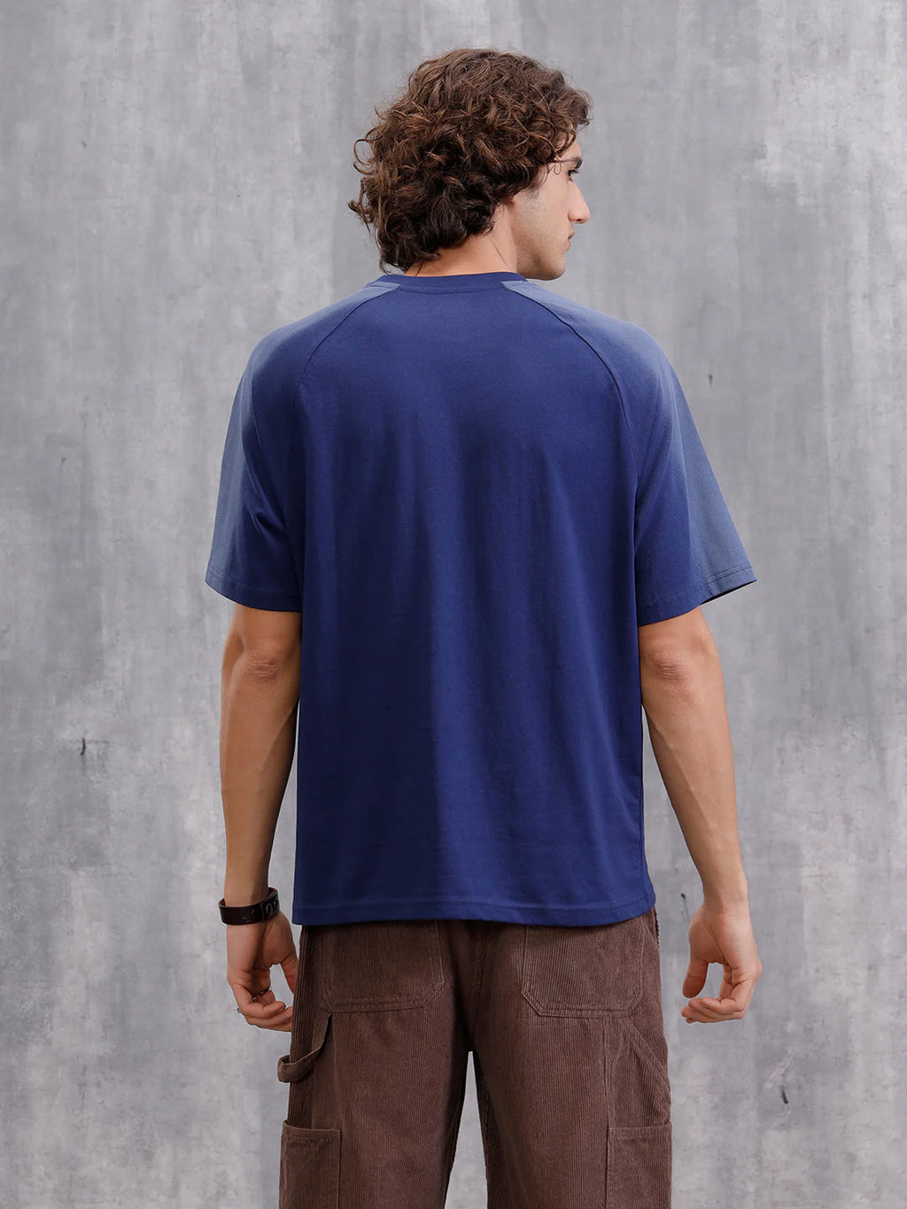 Placement Wash Oversized Fit Pure Cotton T-Shirt  | Navy Blue