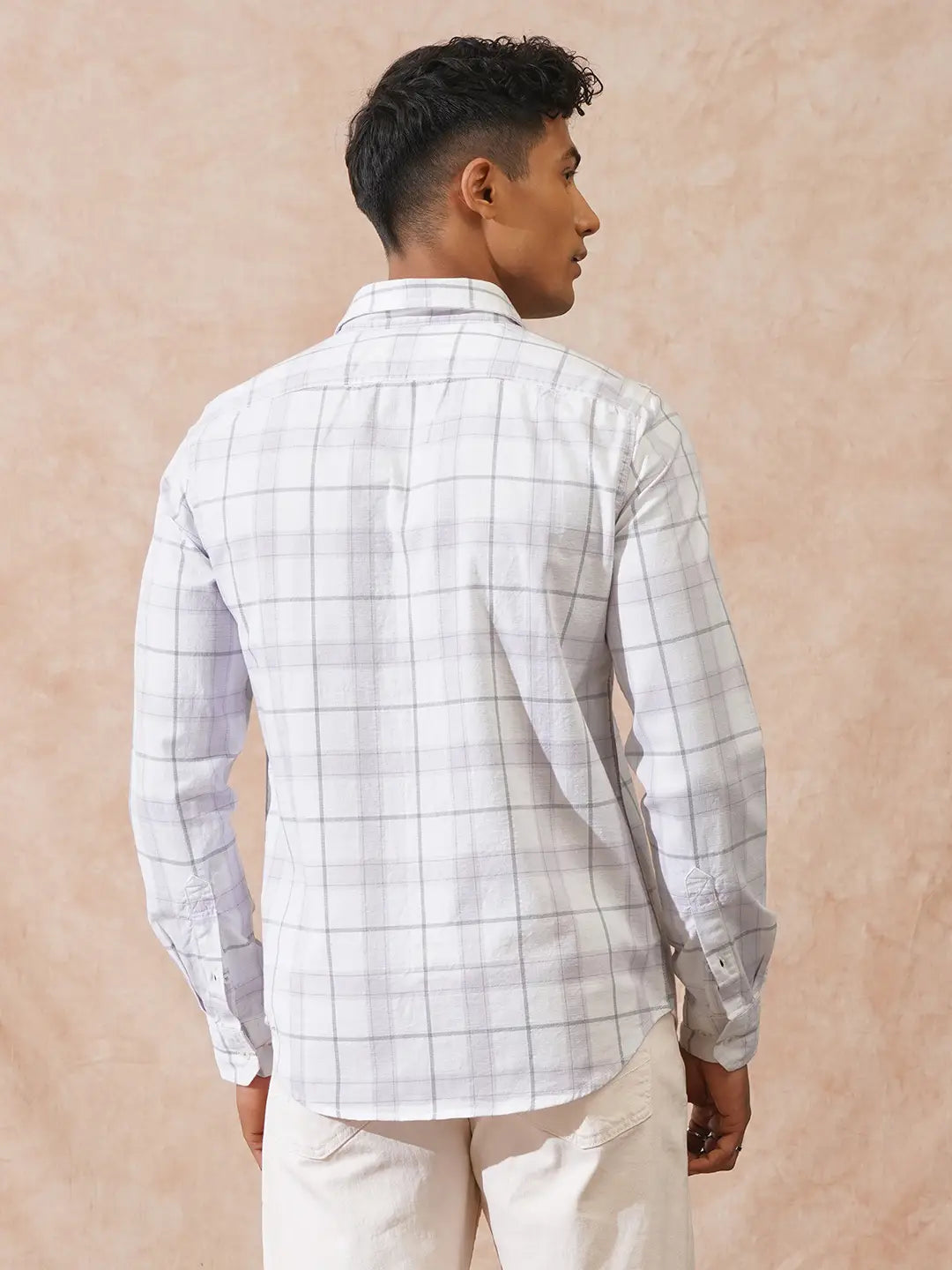 Checked Cotton Slub Shirt | White