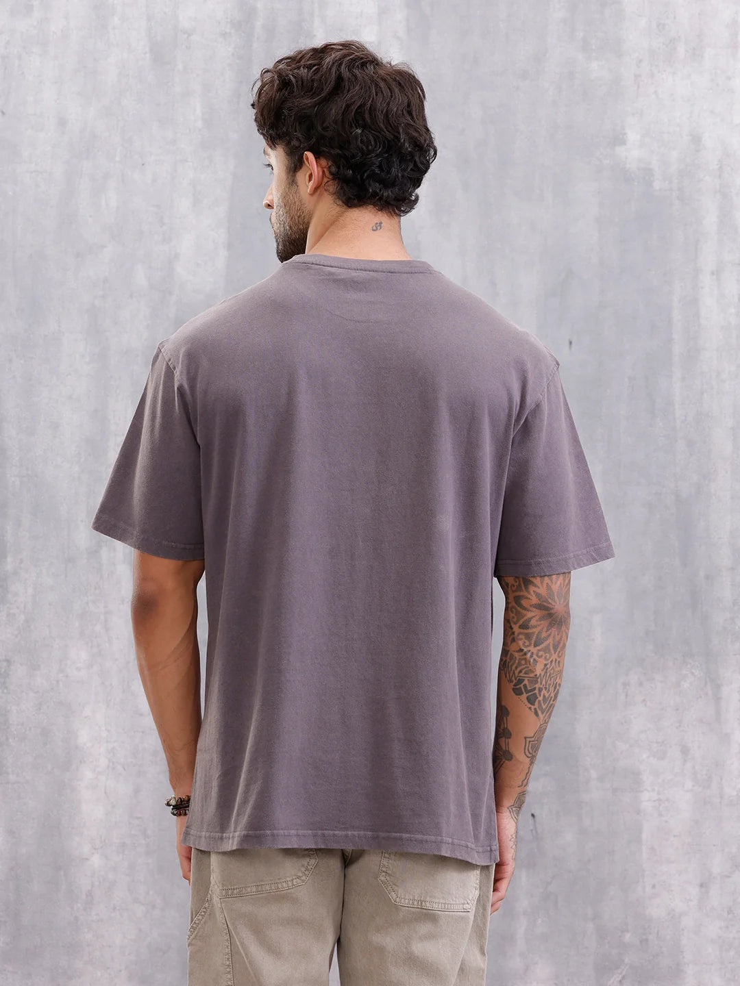 Distressed Grunge Look Oversized Fit T-shirt With Metal Branding | Dark Grey