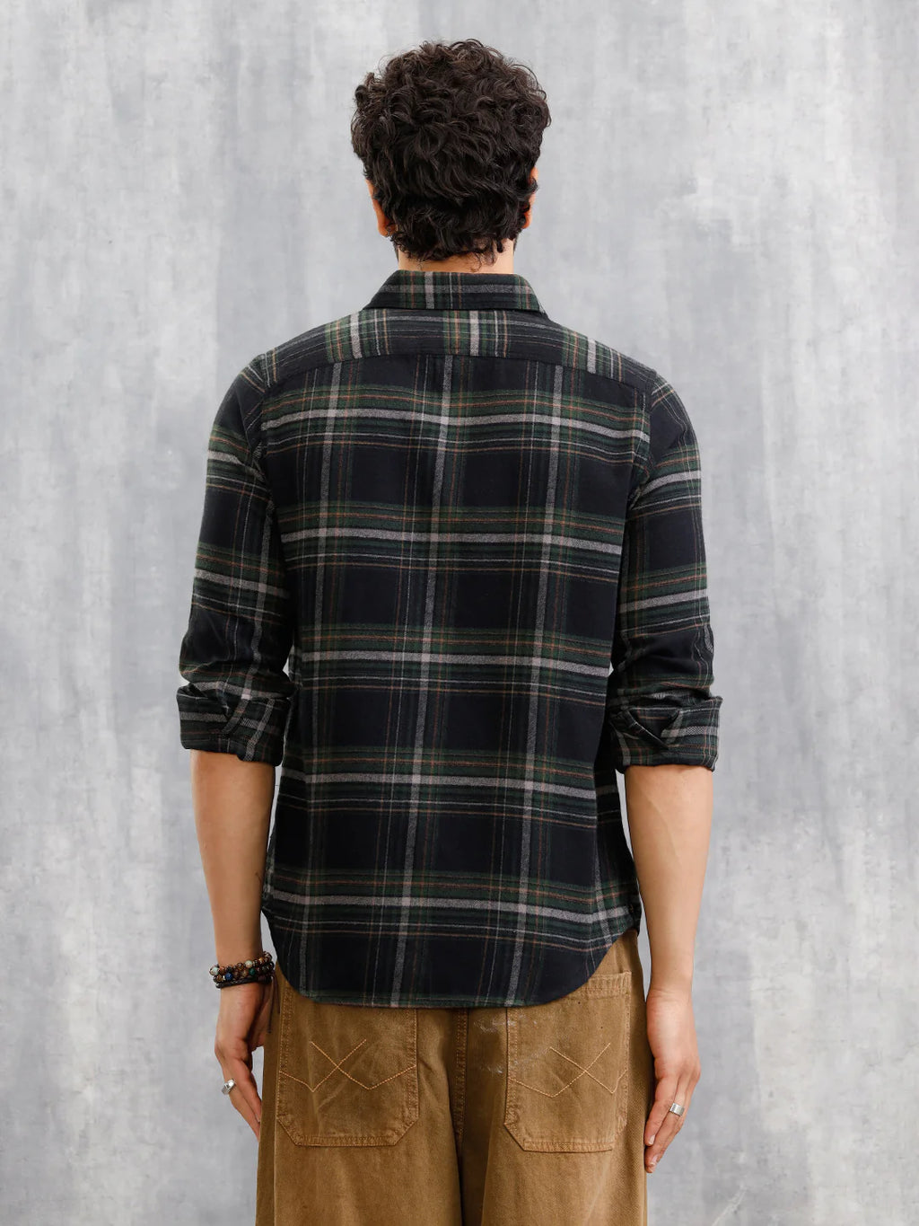 Brushed Flannel Check Shirt In Twill | Dark Green