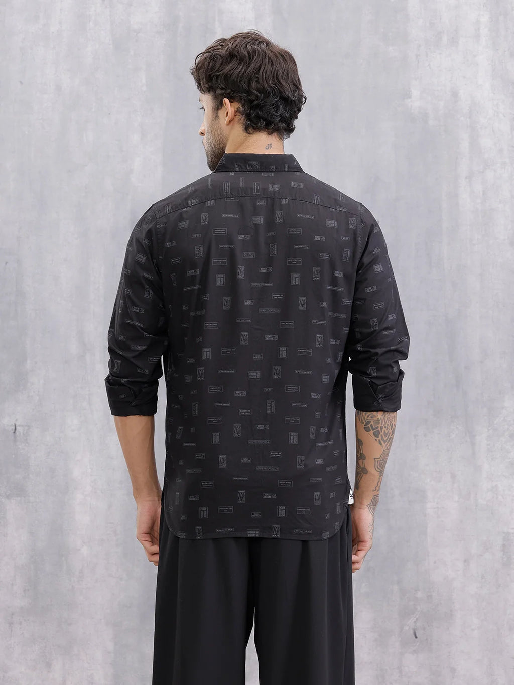 100% Cotton Aop Printed Casual Regualr Fit Shirt | Black